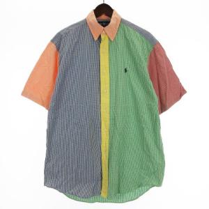 ボタンダウン シャツ 半袖 チェック マルチカラー S 230929E AA