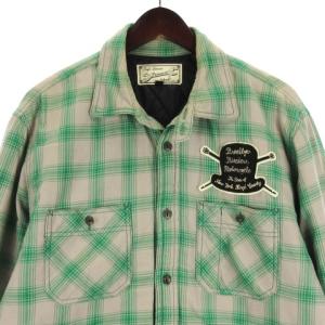 Schott フランネル シャツジャケット 裏キルト 中綿 チェック グリーン L