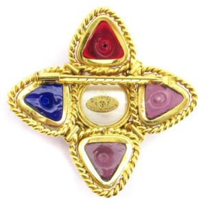 CHANEL 88年製 ヴィンテージ グリポア ブローチ フェイクパール カラーガラス フランス製 ゴールドカラー