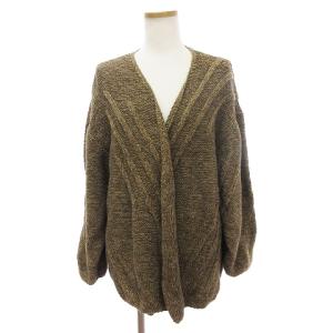 カーディガン 長袖 編込み 無地 コットン 茶系 ブラウン M