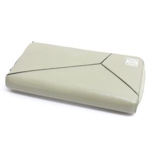 LOEWE パズル ラウンドファスナー ウォレット 長財布 アナグラム レザー カーキ系