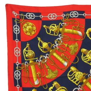 HERMES Cliquetis カレ 90 スカーフ 剣柄 総柄 シルク オレンジ AA