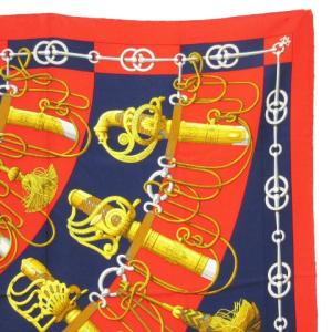 HERMES Cliquetis カレ 90 スカーフ 剣柄 総柄 シルク オレンジ AA