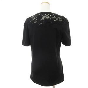 Ermanno Scervino Tシャツ カットソー 半袖 レース 花柄 フラワー シルク コットン混 黒 ブラック 46 RF