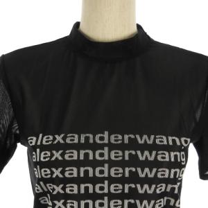 alexanderwang シースルー カットソー 半袖 クロップド丈 ショルダージップ プリント ブラック XS RF
