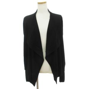 カーディガン 長袖 ボタンレス 無地 ウール 黒 ブラック 8 RF
