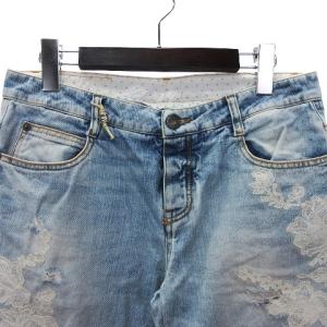 Ermanno Scervino デニムパンツ ジーンズ ストレート ダメージ加工 花柄 フラワー 刺繍 コットン インディゴ 青 ブルー 42 RF