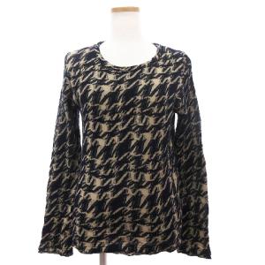 ヨウジヤマモト ニット セーター 長袖 丸首 ウール コットン混 総柄 紺系 ネイビー系 2 RF