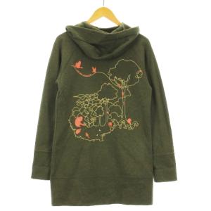 HUNTING WORLD ジップアップパーカー スウェット プリント 刺繍 コットン カーキ M