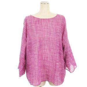 カットソー ブラウス 七分袖 総柄 ドット コットン ピンク M ECS