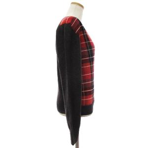 MARGARET HOWELL ニット セーター 長袖 Vネック カシミヤ チェック 赤系 レッド系 茶系 ブラウン系 2 ECS