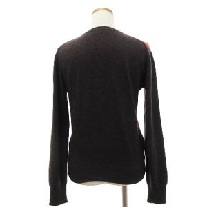 MARGARET HOWELL ニット セーター 長袖 Vネック カシミヤ チェック 赤系 レッド系 茶系 ブラウン系 2 ECS
