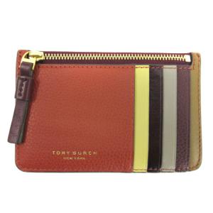 PERRY カラーブロック トップジップ カードケース フラグメントケース レザー ブラウン系