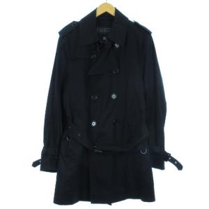 トレンチコート 中綿ライナー付き 裏地チェック ブラック L