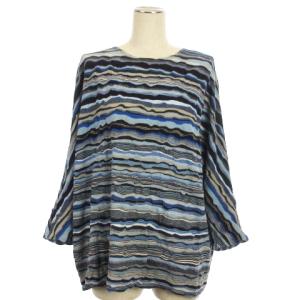 ニット カットソー 長袖 コットン マルチボーダー ブルー M ECS