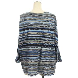 JURGEN LEHL ニット カットソー 長袖 コットン マルチボーダー ブルー M ECS