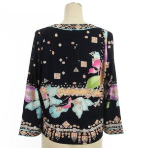 LEONARD FASHION カットソー 長袖 総柄 プリント ネイビー LL ECS