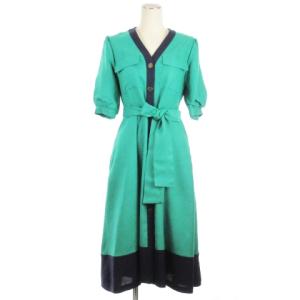 ワンピース ロング 五分袖 金ボタン 02202 31030 グリーン 36