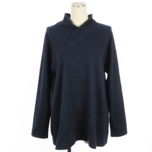 ニット カットソー 長袖 コットン リネン混 ネイビー M ECS