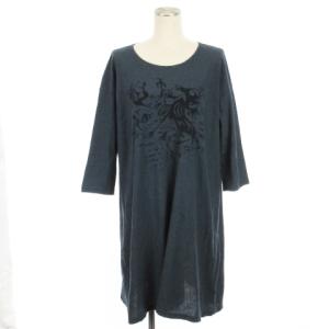オバケ チュニック カットソー 五分袖 コットン ネイビー系 M ECS