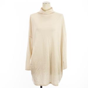 タートルネック カットソー チュニック 長袖 ウール ベージュ M ECS