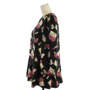 M'S GRACY フリル チュニック ブラウス 長袖 香水柄 総柄 910515 ブラック 40