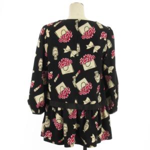 M'S GRACY フリル チュニック ブラウス 長袖 香水柄 総柄 910515 ブラック 40