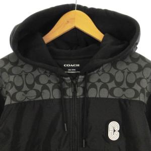 COACH シグネチャー スウェットパーカー フルジップ 裏毛 切替 C7817 ブラック S