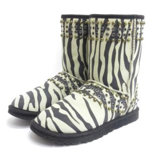 × ジミーチュウ JIMMY CHOO スタッズ ムートンブーツ ゼブラ柄 スエード アイボリー 22cm