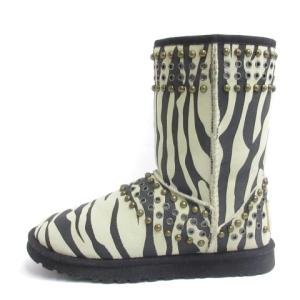 UGG australia × ジミーチュウ JIMMY CHOO スタッズ ムートンブーツ ゼブラ柄 スエード アイボリー 22cm