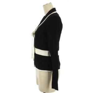 Salvatore Ferragamo フロントリボン ニット ジャケット カーディガン イタリア製 バイカラー ブラック S