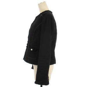 M'S GRACY 23SS 裏起毛デニムジャケット ノーカラー フェイクパール装飾 42 ブラック