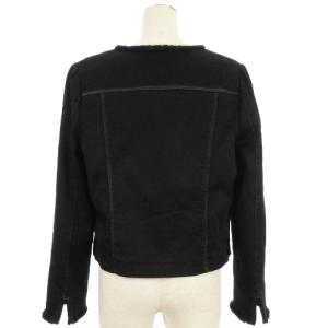M'S GRACY 23SS 裏起毛デニムジャケット ノーカラー フェイクパール装飾 42 ブラック