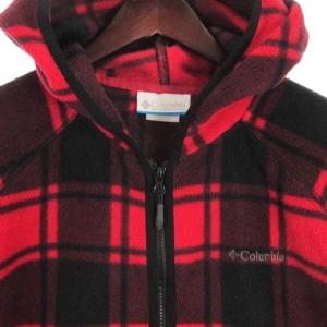 Columbia バックアイスプリングフーディー フリース パーカー ジップアップ チェック レッド XL