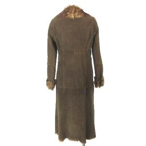 SYBILLA レザーコート ラム 羊革 スエード リアルファー 毛皮 ロング 茶 ブラウン M GY18