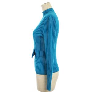 M'S GRACY リボン リブニット セーター 長袖 ハイネック ウール ブルー 40