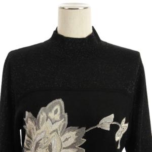LEONARD FASHION ニット セーター 花柄 ジャガード ラメ ラインストーン ブラック L ECS