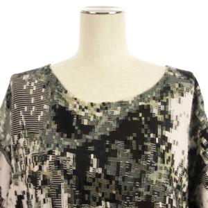 JURGEN LEHL ニット カットソー 五分袖 モザイク柄 コットン ブラック M ECS