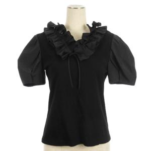 パフスリーブ フリルカラー カットソー 半袖 215312 ブラック 40