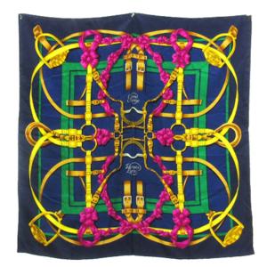 Crano Manage カレ90 大調教術 スカーフ シルク フランス製 ブルー