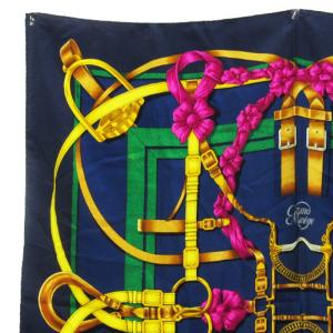 HERMES Crano Manage カレ90 大調教術 スカーフ シルク フランス製 ブルー