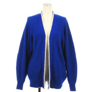 フェイクパール 畦編み カーディガン ニット 0322453193 ブルー 36