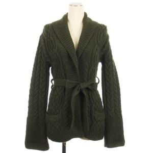 ケーブルニット カーディガン ショールカラー カシミヤ ウールミックス グリーン M