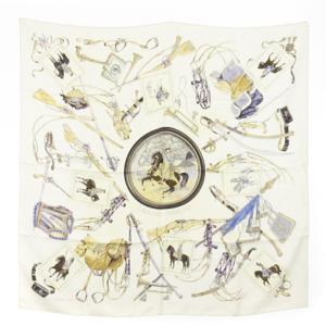 CAVALERIE FRANCAISE カレ90 大判スカーフ ホワイト系 AA