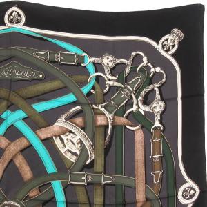 HERMES CAVALCADOUR カレ90 スカーフ シルク ブラック