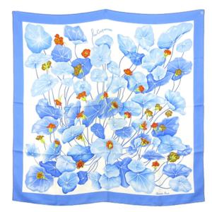 Les capucines カレ90 金蓮花 大判スカーフ ブルー AA