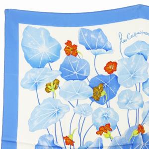HERMES Les capucines カレ90 金蓮花 大判スカーフ ブルー AA