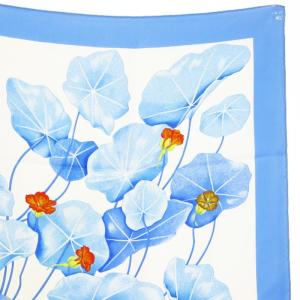 HERMES Les capucines カレ90 金蓮花 大判スカーフ ブルー AA