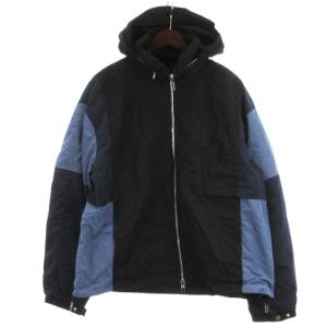 EMPORIO ARMANI カラーブロック ジップ ナイロン ジャケット リバーシブル フーディ ブラック 54
