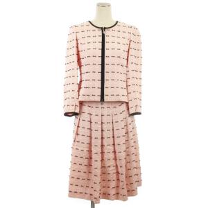 セットアップ ノーカラー ジャケット リボン装飾 スカート ひざ丈 814512 ピンク 38